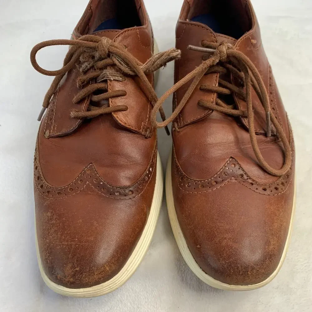 Cole Haan Mens Sz 10 Brown Leather Sneaker Brogue Oxford Dress Shoes Foam Sole